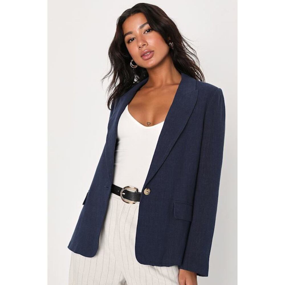 Lulus Bold Touch Navy Blue Blazer - Size S